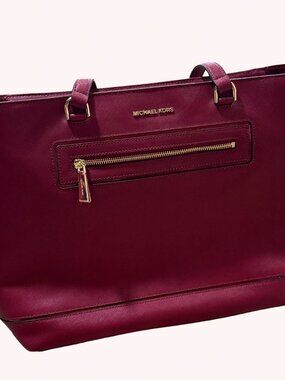 Michael Kors Sady Large Saffiano Leather Laptop Tote Bag Wine Red